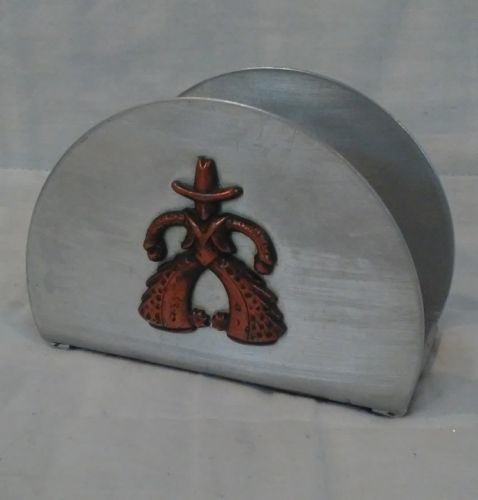 Vintage Mid-century Western Napkin Holder, "Cowboy" Motif, Aluminum & Copper