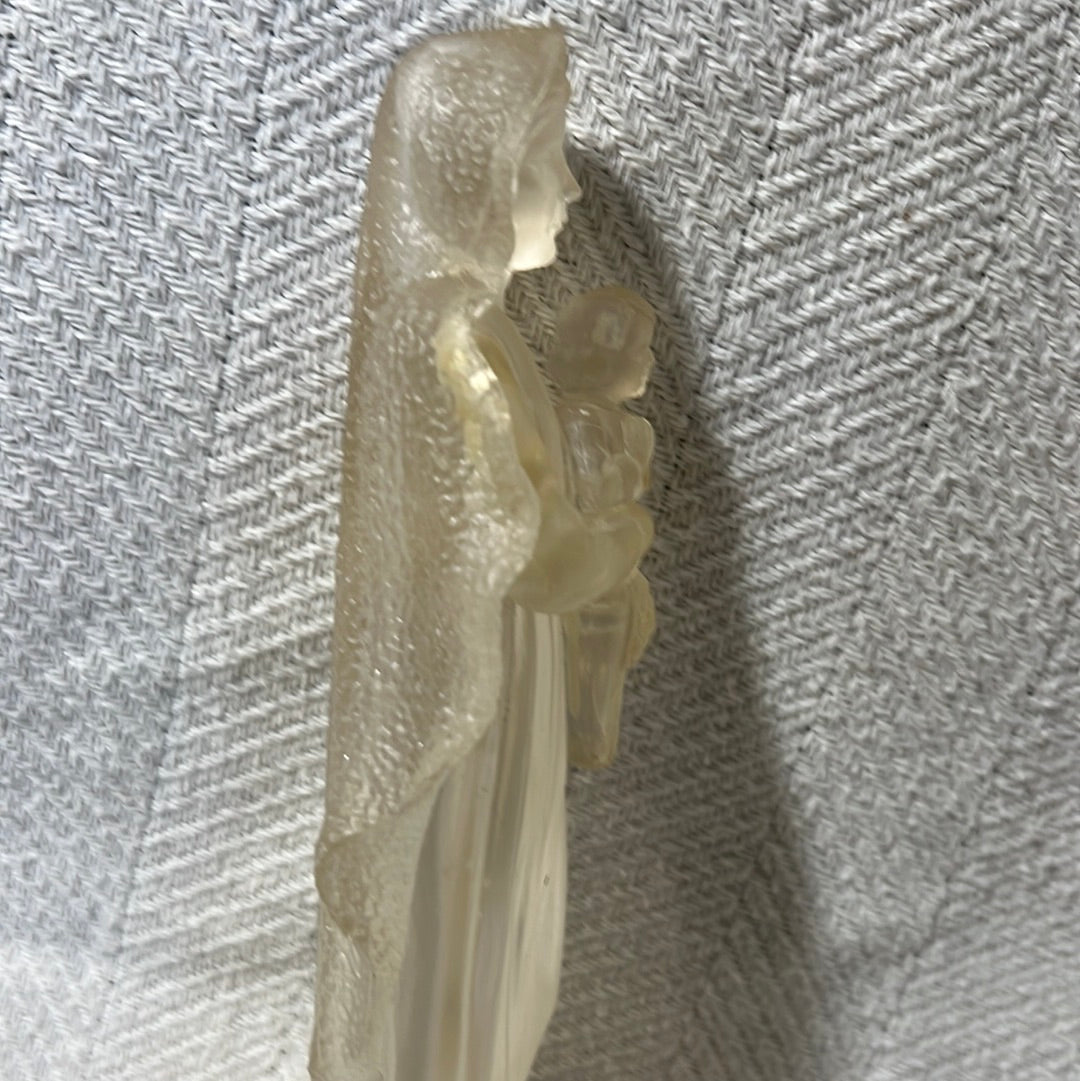 Vintage Plastic Mother Mary & Baby Jesus Statue Clear Plastic; Hong Kong