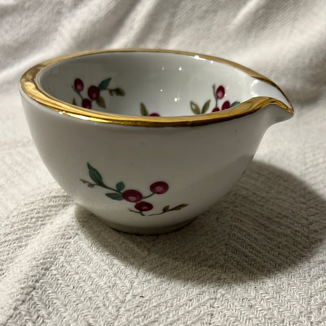 Vintage PORCELAINE DE PARIS Tea Bowl "Cherries Motif" 24K Gold rim *FRANCE