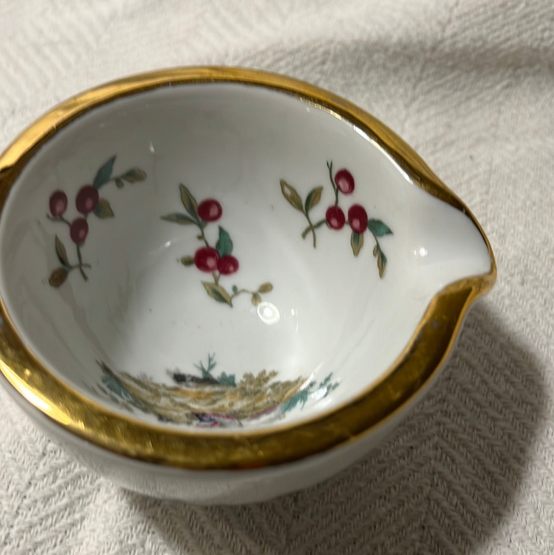 Vintage PORCELAINE DE PARIS Tea Bowl "Cherries Motif" 24K Gold rim *FRANCE