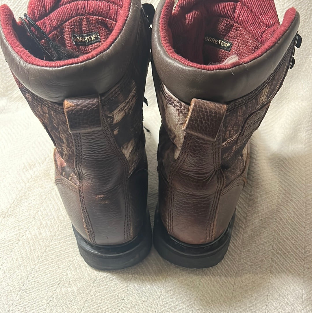Cabela's Hunting Boots Mens Sz.6m Gore-Tex Brown Leather Camo Pattern 81-3740