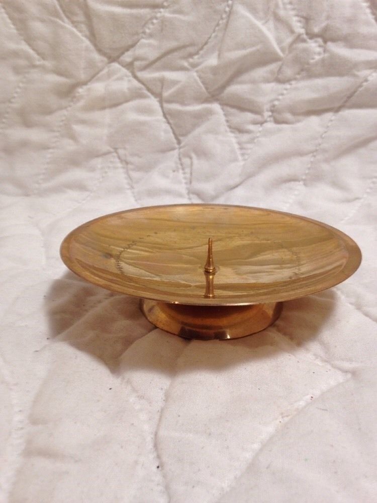 Vintage  Solid Brass Candle Holder, 4.5" across, Made in India