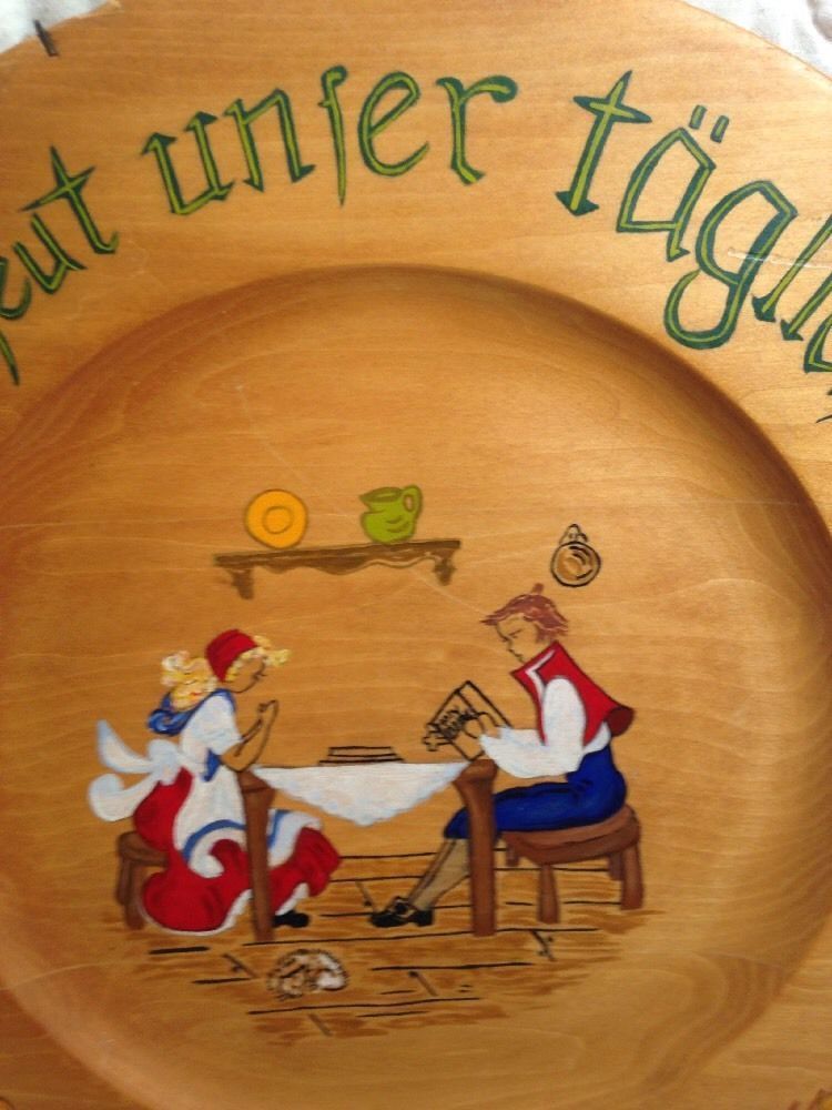 Vintage Handmade "Give us our daily bread" wooden tray, Bavaria, 14"