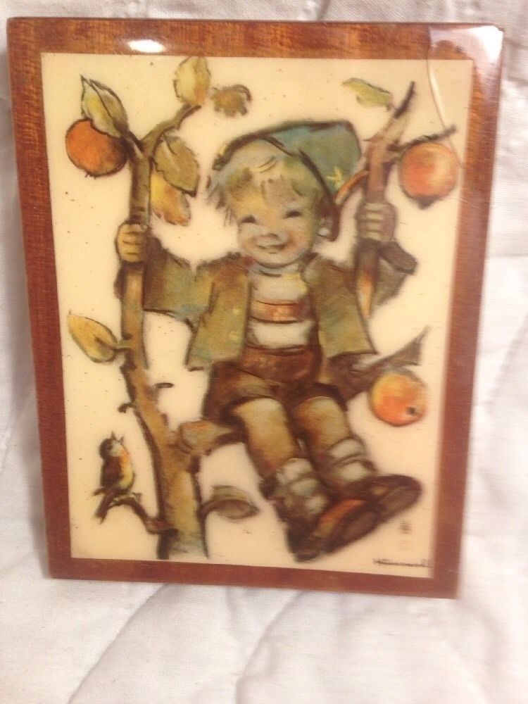 Vintage Hummel Print Wood Box Cover "Little Boy in Apple Tree" *cover only*