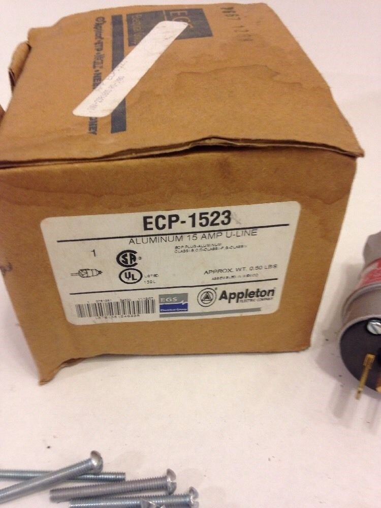 Appleton ECP-1523 Straight Blade Plug, 15A, 125V, Black/White