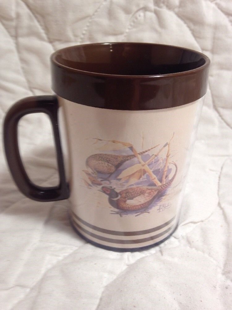 Vintage  THERMO-SERV COFFEE CUP MUG RING NECKED PHEASANT USA