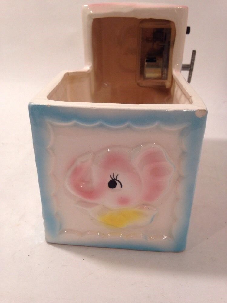 Vintage  Parma ABC Block Musical Baby Lamb Planter-plays "Lullaby & Goodnight"