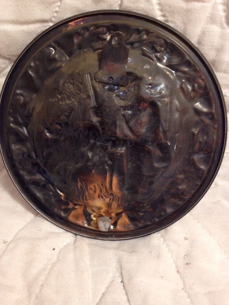 Vintage Copper Craft Wall Plaque Plate Gentleman Hunter with 2 Hunting Dogs