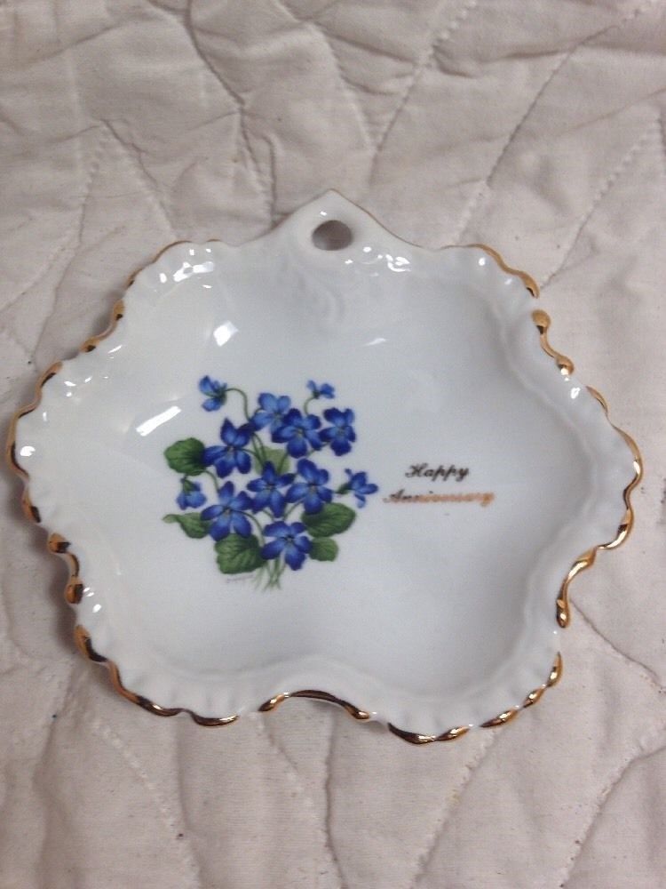 Vintage  Royal Ann China Art "Happy Anniversary" Blue Flowers by D. Hague