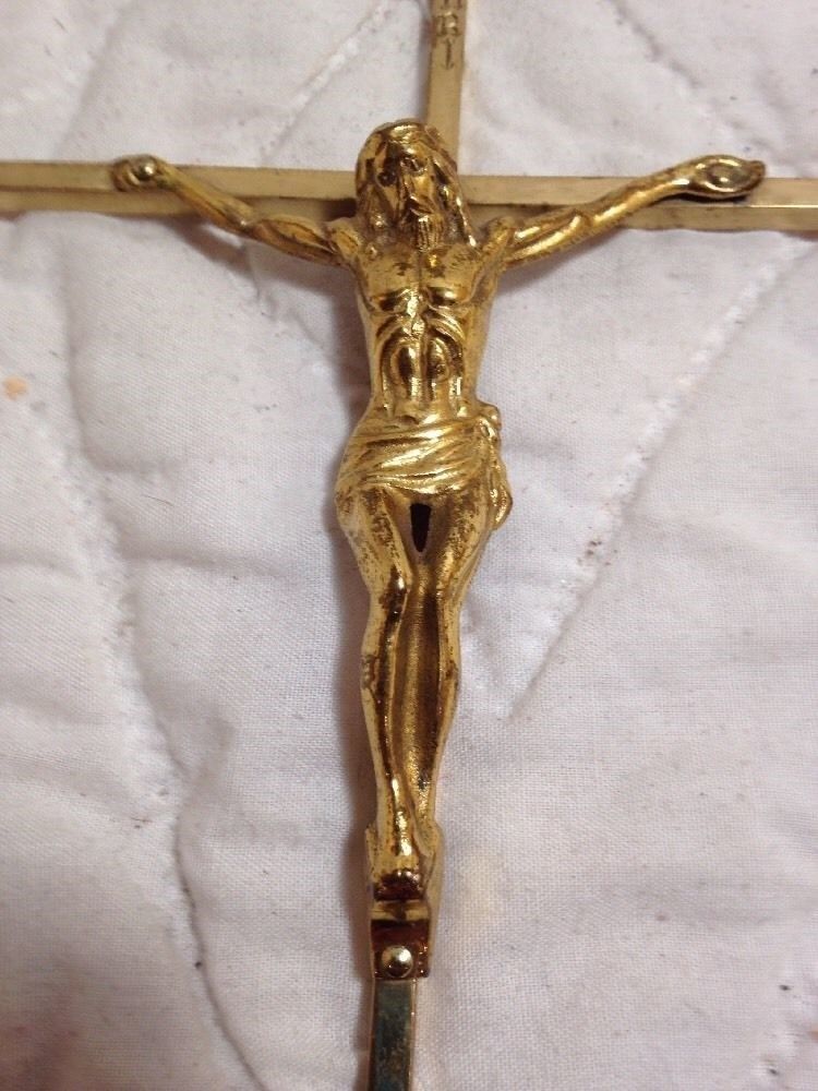 Vintage 10" Brass Wall Crucifix Jesus Catholic INRI