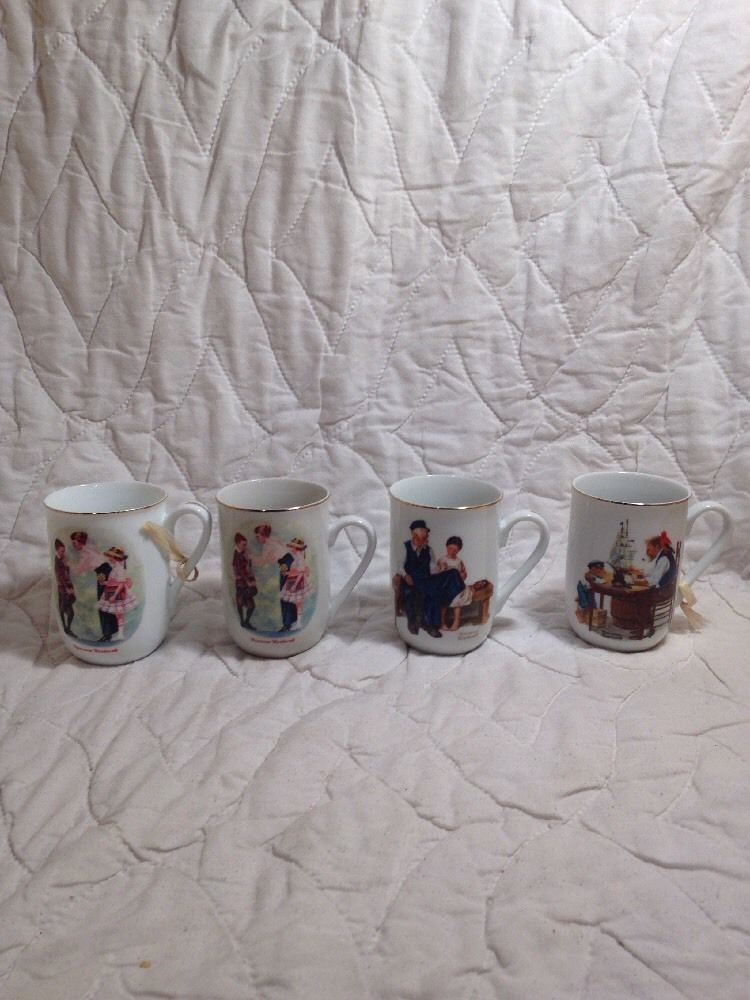 Vintage, Norman Rockwell Coffee Cups Mugs, Set Of 4, Museum Collection