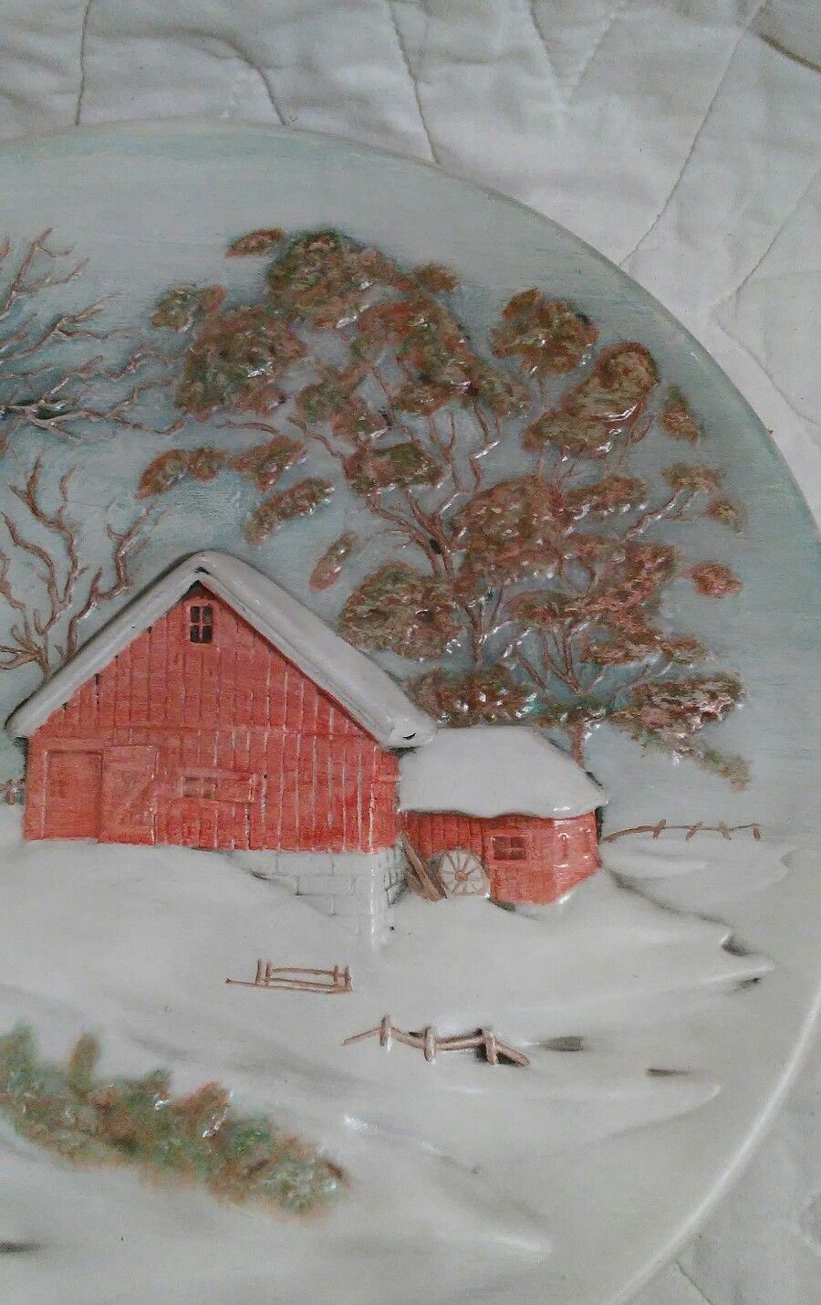 Vintage (circa 1972) Byron Molds Hand Painted Wall Plate/Plaque "WINTER"; 13"