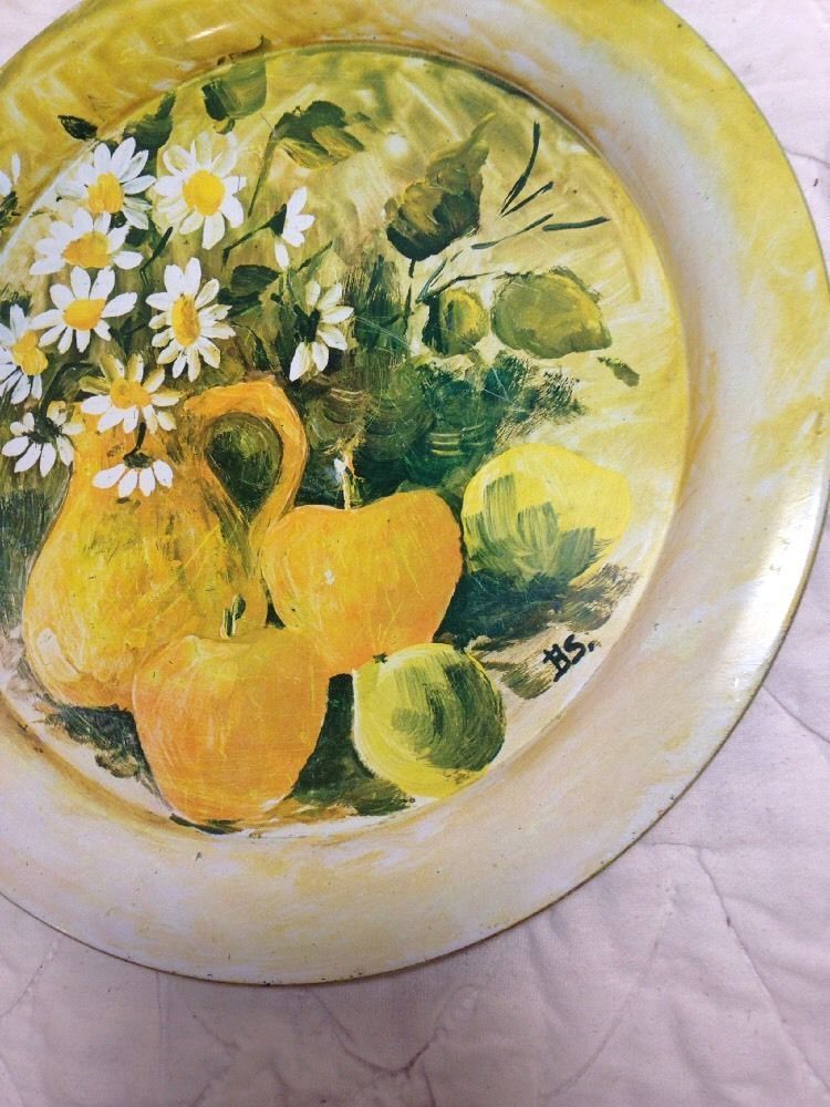 Vintage Serving Tray "Daisies and Golden Apples" 13 inch, Made in Brazil