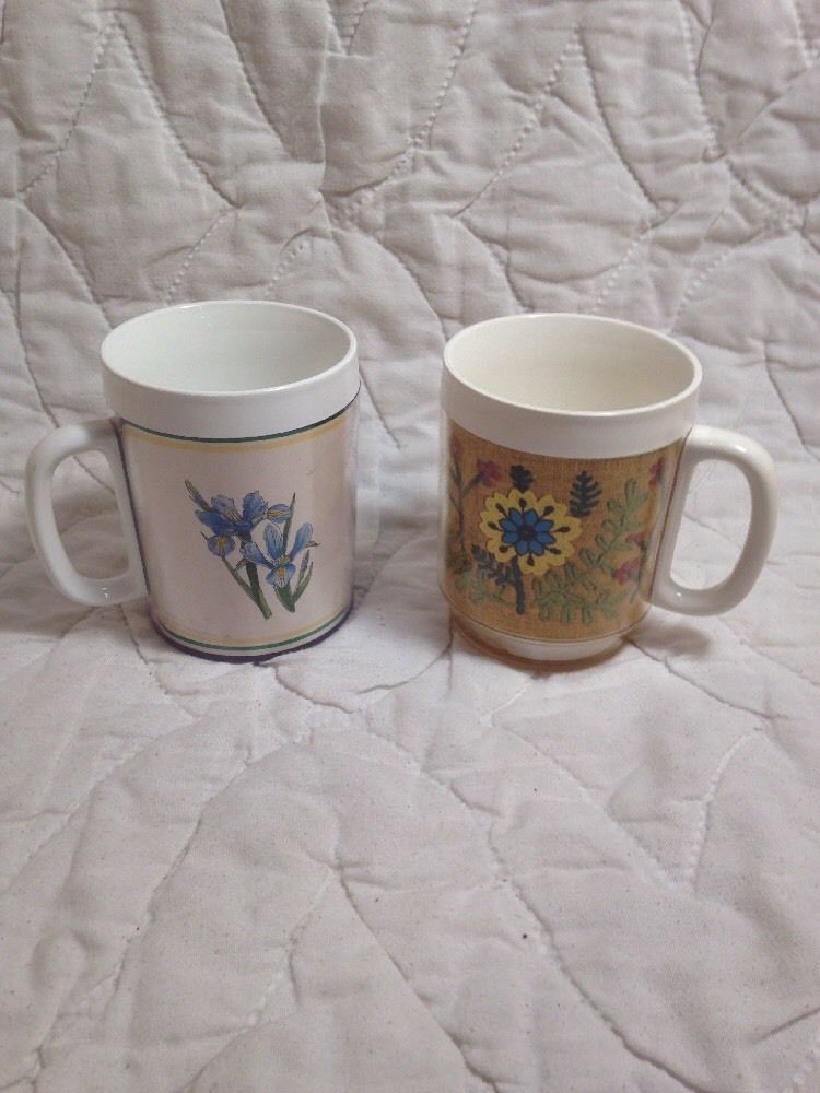 Vintage 70's Thermo-Serv Lot Of (2) Insulated Mugs/Cups